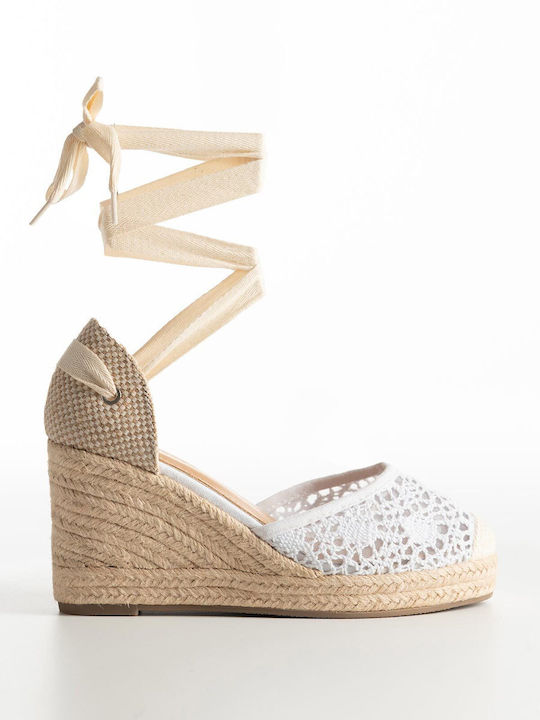 Espadrille Platform Lace Up Straps Women's Js-3302 White Synthetic Leather