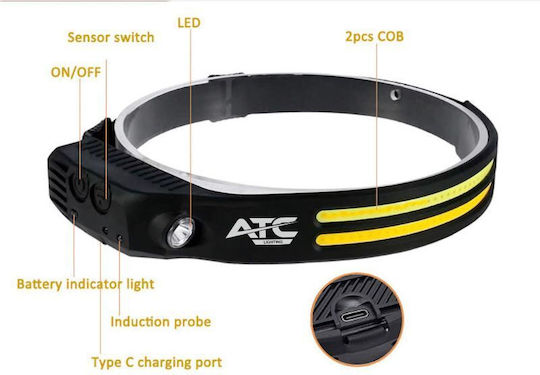 ATC Kopflampe LED IPX4 mit Maximaler Helligkeit 185 Lumen