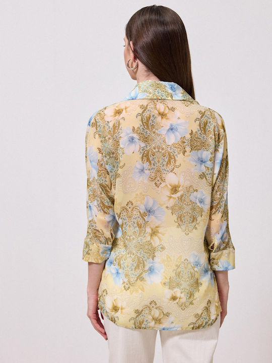 Μακρυμάνικο Γυναικείο Τζιν Πουκάμισο Lemon Floral