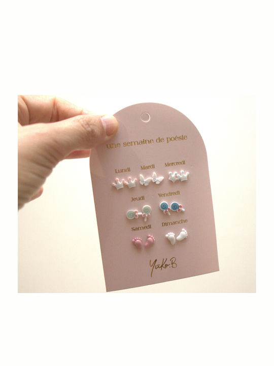 Σετ Παιδικά Σκουλαρίκια 7 Ζευγάρια Baby Shower Theme Stainless Steel & Ceramic Nickel-free