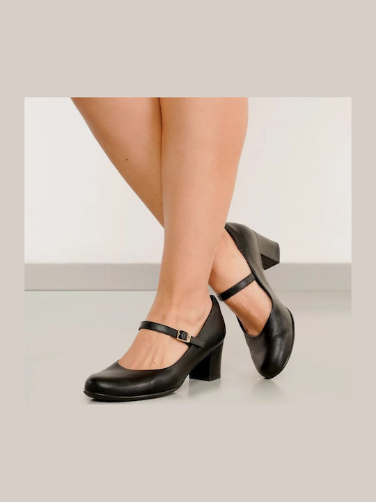 Pumps mit Riemen und Mittelhohem Absatz in Schwarz