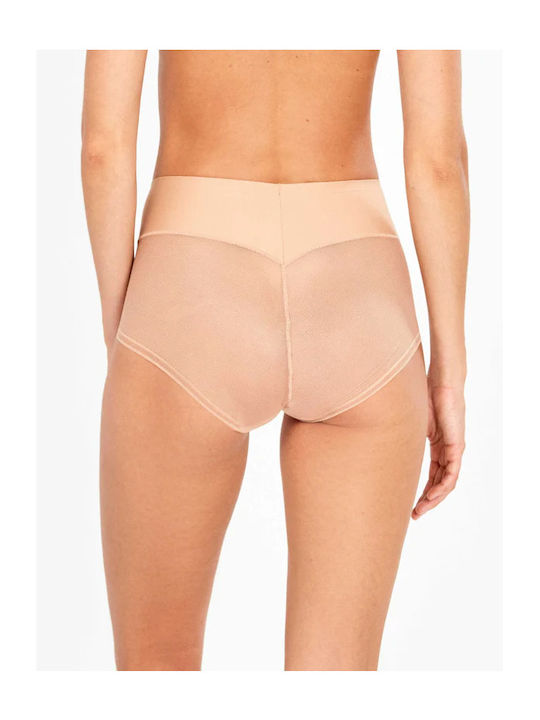 Ψηλόμεσο Γυναικείο Slip χωρίς Ραφές με Δαντέλα Nude