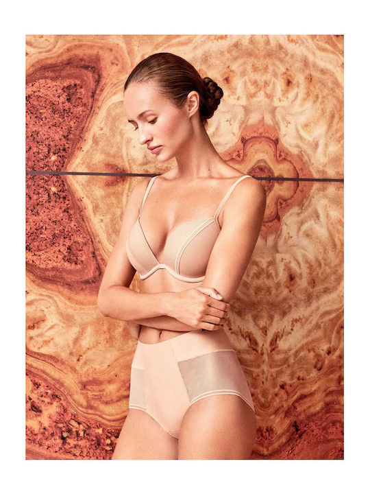 Ψηλόμεσο Γυναικείο Slip χωρίς Ραφές με Δαντέλα Nude