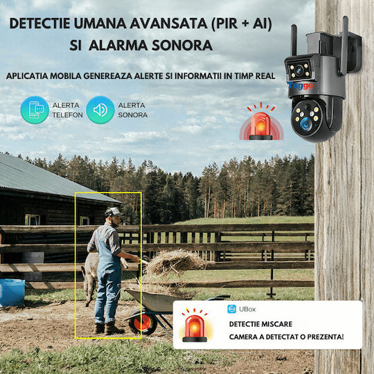 Taggo UBOX-SOLAR-S4B-50X-4G IP Cameră de Supraveghere Wi-Fi/4G 4K Rezistentă la Apă cu Baterie și Comunicare Bidirecțională