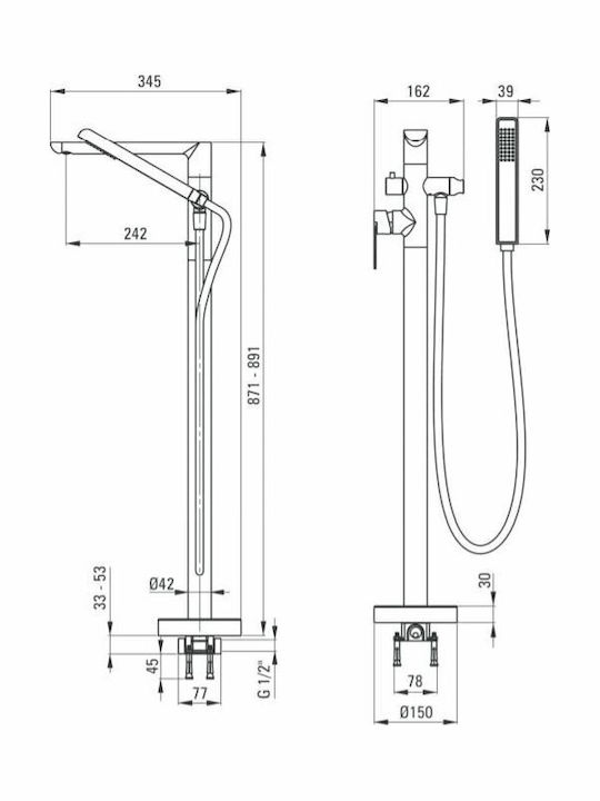 Deante Mixing Bathtub Thermostatic Complete Set Silver