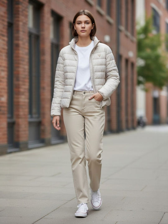 Short Women's Puffer Jacket Waterproof for Winter Ecru