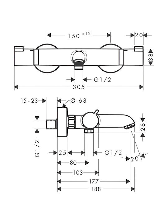 Hansgrohe Baterie Amestecare Duș Termostatică Neagră