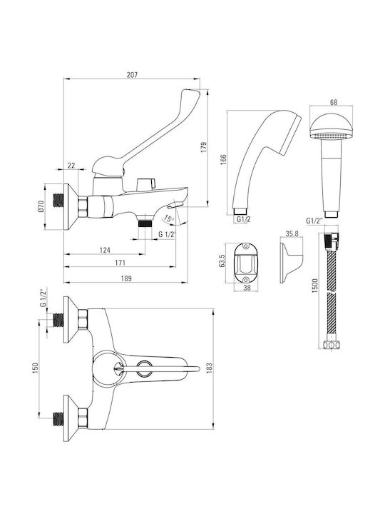 Deante Thermostatic Shower Mixing Faucet Complete Set