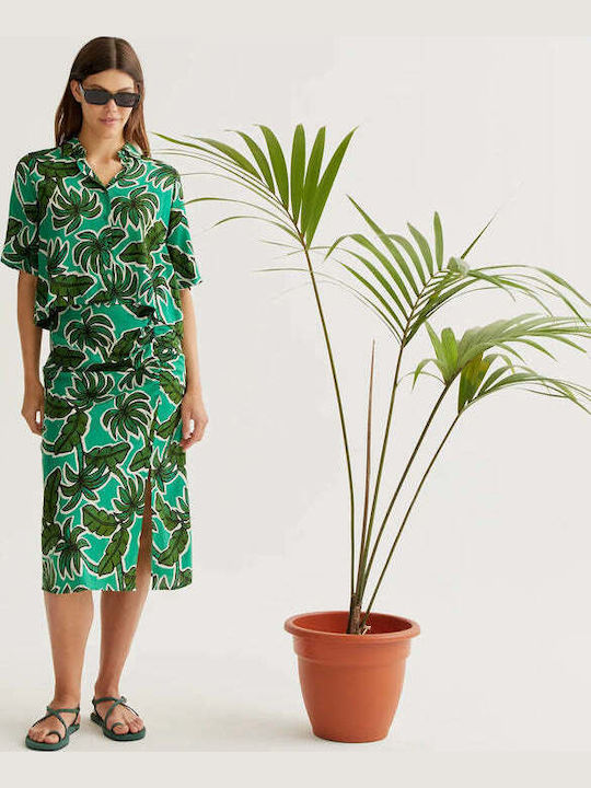 High Waist Midi Skirt Floral Green