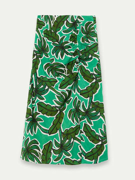High Waist Midi Skirt Floral Green