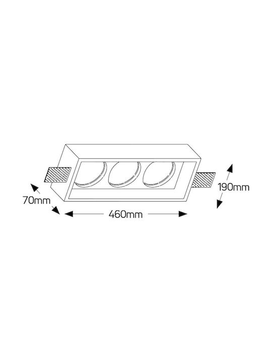 Geyer Rectangle Plaster Recessed Spot with Socket GU10 3xAR111 White 46x19cm. 1pcs
