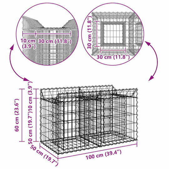 vidaXL Gabion Box Pentru Gard De Grădină Din Oțel 100x50x60 Cm Argintiu