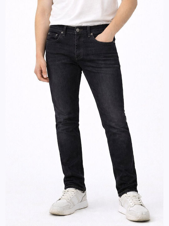 Ανδρικό Παντελόνι Τζιν Ελαστικό με Slim Straight Εφαρμογή Μαύρο