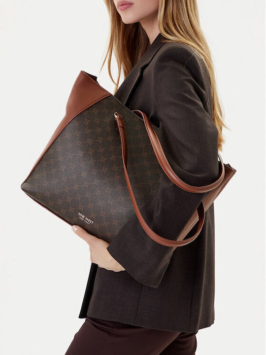 Stoff Damen Schultertasche Braun