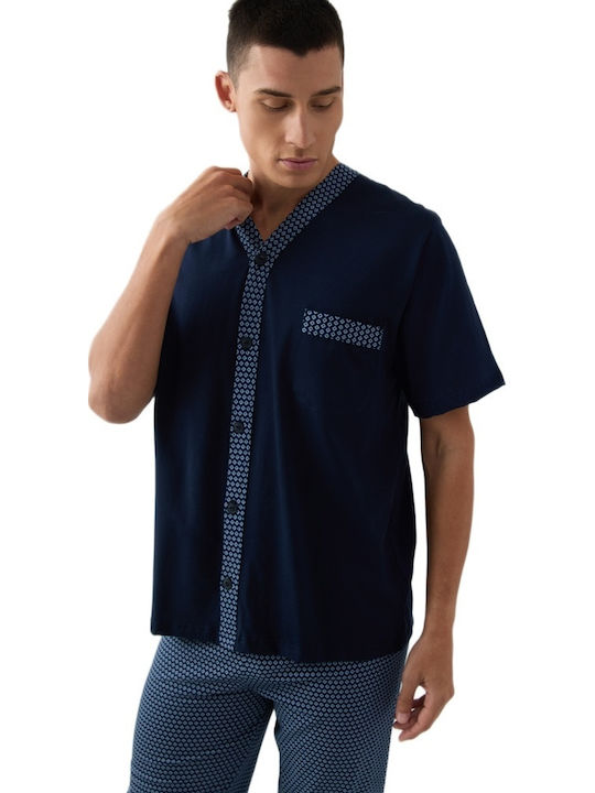 Minerva Sommer Herrenpyjama Baumwollene Blaue