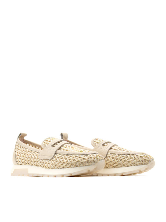 Leather Women's Loafers in Beige Colour