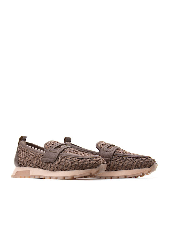 Leather Women's Loafers in Brown Colour