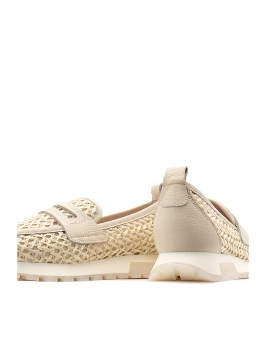 Leather Women's Loafers in Beige Colour