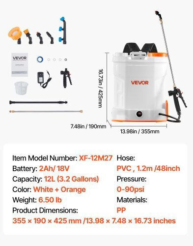 Vevor Pulverizator cu rucsac Baterie cu Capacitate 12.11lt