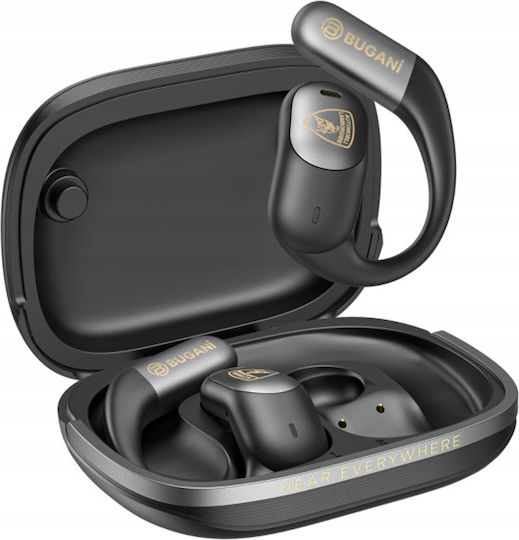 Bugani B15 Open Ear Bluetooth Handsfree Ακουστικά με Αντοχή στον Ιδρώτα και Θήκη Φόρτισης Μαύρα