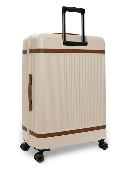 The Chesterfield Brand Large Hard Beige Suitcase with 4 Wheels Height 75cm