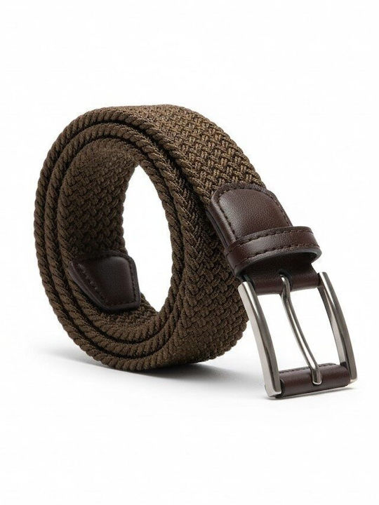 Elastic Men's Belt Made of Knitted Artificial Leather Brown