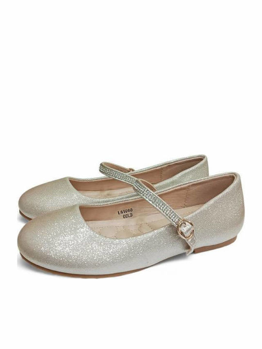 Kids Ballerinas Anatomic with Hoop & Loop Closure Leather Gold