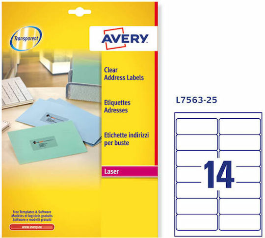 Avery Zweckform Transparent Inkjet Self-Adhesive A4 Labels 99.1x38.1mm 25 Sheets L7563-25