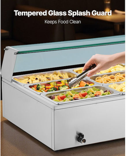 Vevor Commercial Food Warmer Electric Food Warmer Steam 1700w Stainless Steel Glass Cover Tabletop Bain Marie Buffet 12 Containers Soup Ladles & Slotted Catering Restaurant & Party