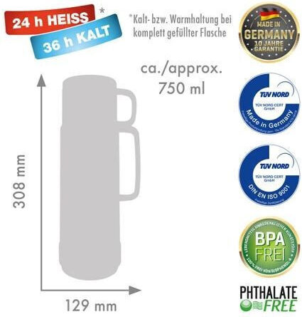 Rotpunkt Bottle Thermos Plastic / Glass 750ml White-yellow