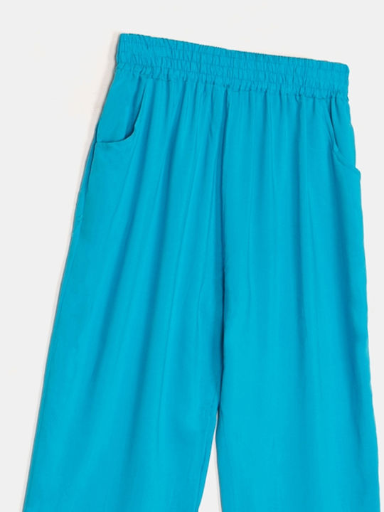 Women's Fabric Trousers with Rubber Band Blue