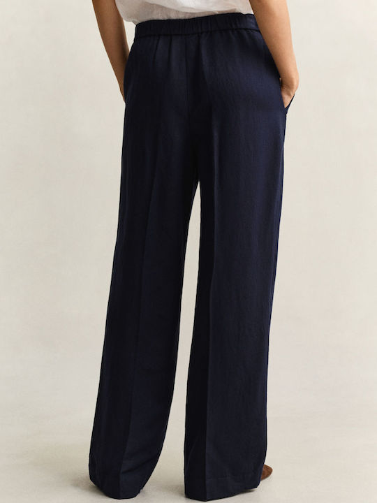 Дамски Ленен Панталон със Свободна Кройка Син