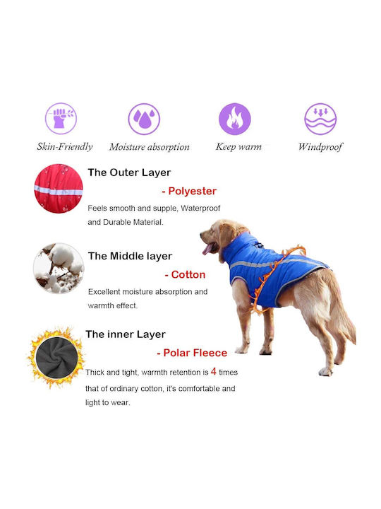 Animal Dog Coat Waterproof Windproof Blue With Back Length 72 cm