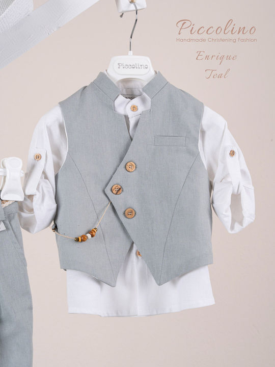 Piccolino Costum De Botez Cu Vestă Pentru Băieți Enrique Turcoaz