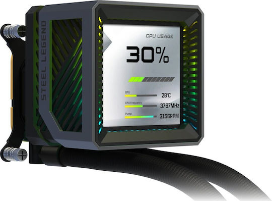 ASRock Steel Legend Dark 360 LCD Υδρόψυξη AIO CPU με 3 Ανεμιστήρες 120mm και RGB Φωτισμό
