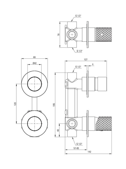 Deante Built-in Mixer And Diverter Set For Gray Shower