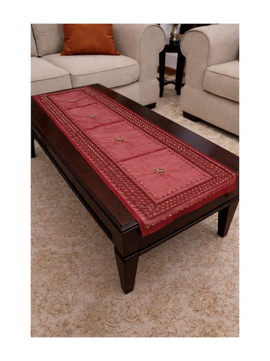 Măsuță În Carouri Cu Broderie Set 4 Bucăți Burgundy