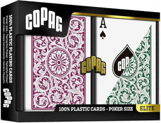 Copag Elite Poker Size Regular Index Double Plastic Playing Card Deck Green & Burgundy