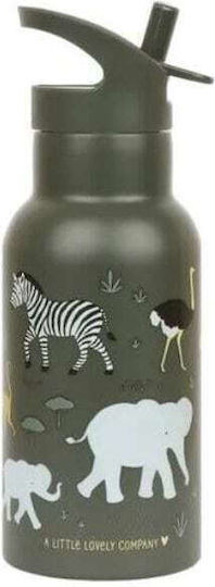 A Little Lovely Company Неръждаема Стомана Детска Бутилка За Вода Термос със Сламка Бежова 350ml