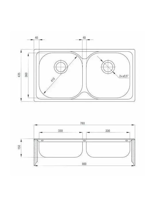 Deante Drop-In Chiuvetă Inox cu robinet L43.5xW78cm Argintiu