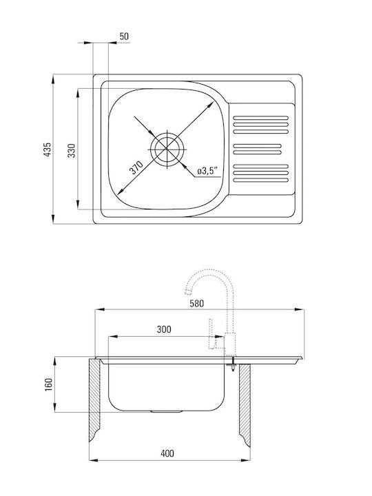 Deante Drop-In Sink Inox with Faucet W43.5xD58cm Gray