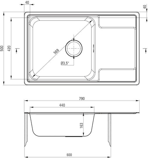 Deante Ένθετος Inox Μ79xΠ50cm Μαύρος