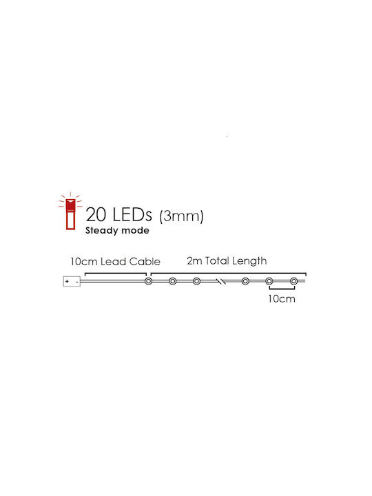 20 Λαμπάκια LED 2μ. Πράσινα Μπαταρίας σε Σειρά