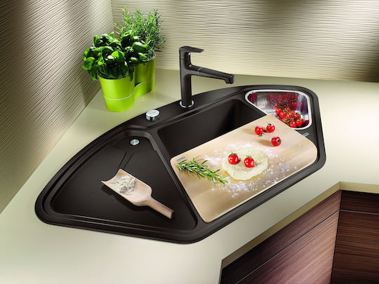 Blanco Blancodelta II Chiuvetă De Bucătărie Unghiulară Stângace Drop-In Din Granit Lichid L105.7xL57cm Neagră
