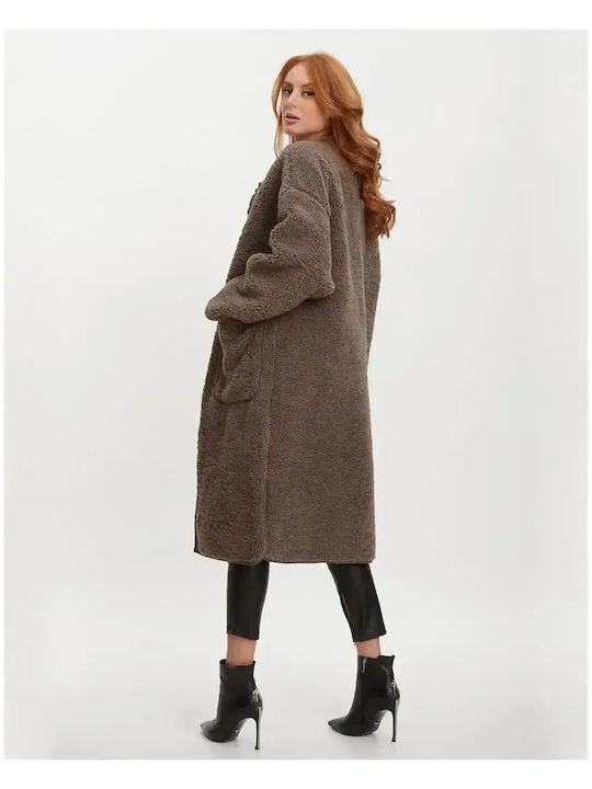 Палто Oversized Синтетична Кожа Сив Размер One Size Сив