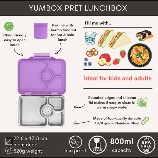 Φαγητοδοχείο Yumbox Stainless Steel Bento Normandy Blue 4 Χωρίσματα