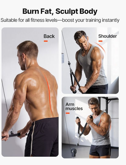 Vevor Pulley System 1 Piece Lat Pulley Lifting System Gym Pulley Attachment Two Steel Cables Short Bar Double Grip Handles Cable Machine Biceps Shoulders Back Capacity Up To 127 Kg