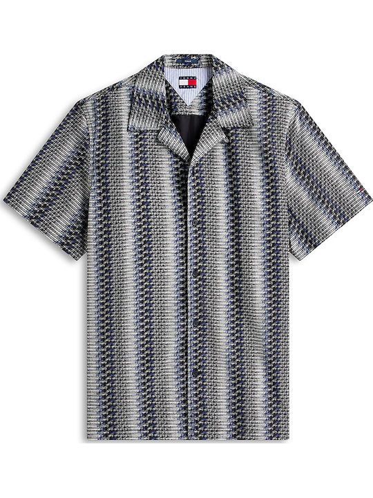 Short Sleeve Denim Shirt in Regular Fit White-Black-Blue