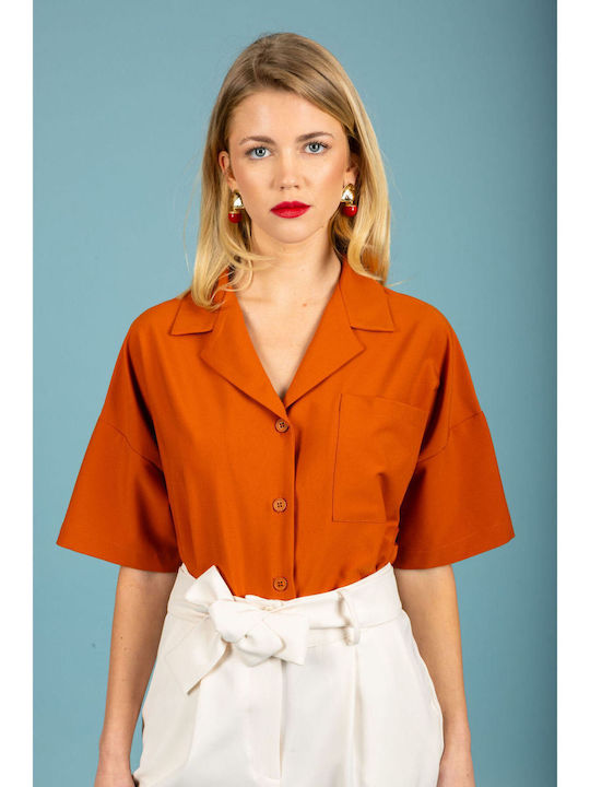 Kurzärmeliges Damenhemd Burnt Orange