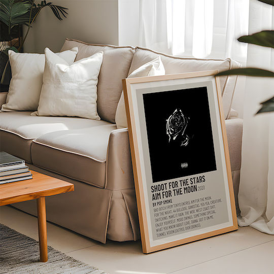 Music Poster Shoot Stars Aim Moon Pop Smoke Ms605 30cm X 40cm Frame Natural Wooden Beige